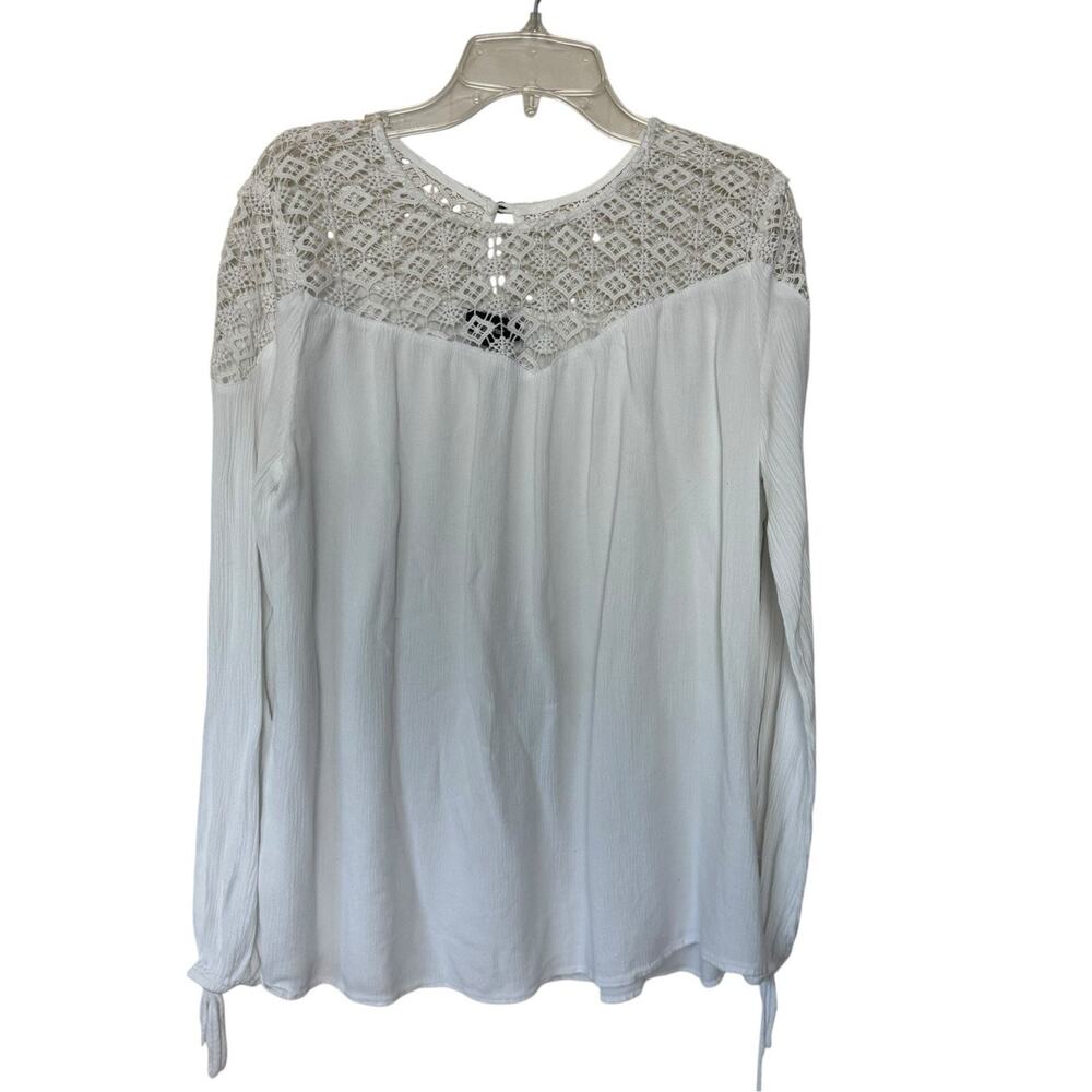 Mossimo White L/S Lace Crochet Knit Boho Coquette Blouse Top Cottagecore Y2K 90s